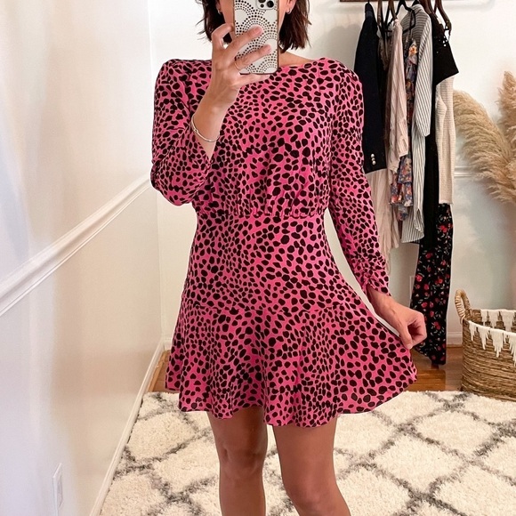 RIXO Kyla Leopard Print Barbiecore Mini Dress XS - Picture 4 of 9